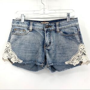 Lost SHine On Indigo Denim and Lace Cut-Off Shorts